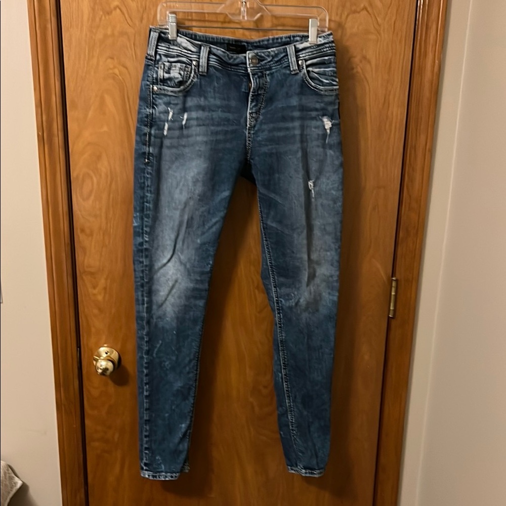 Silver Jeans Women's Skinny Jeans - Distressed Blue